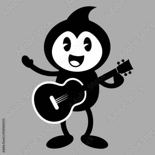 Silhouette vector of a vintage retro mascot playing guitar and singing