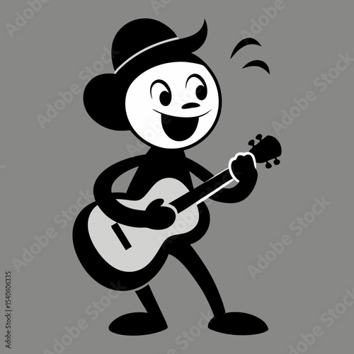 Silhouette vector of a vintage retro mascot playing guitar and singing