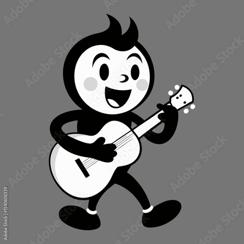 Silhouette vector of a vintage retro mascot playing guitar and singing