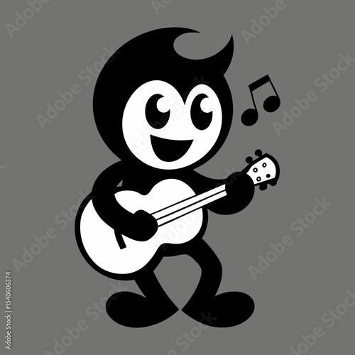 Silhouette vector of a vintage retro mascot playing guitar and singing