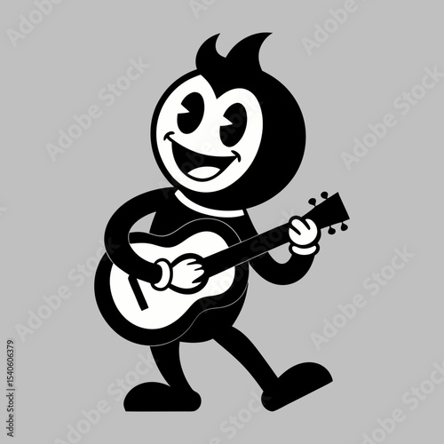 Silhouette vector of a vintage retro mascot playing guitar and singing
