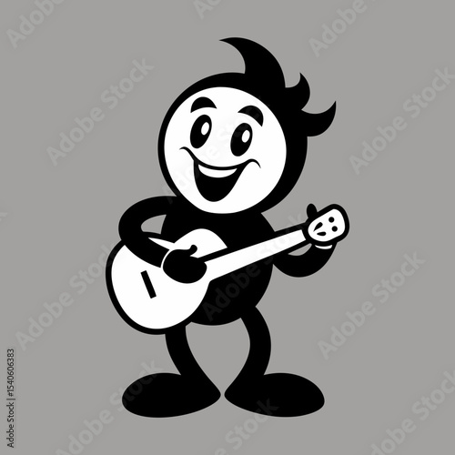 Silhouette vector of a vintage retro mascot playing guitar and singing