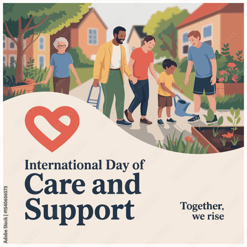 Warm visuals, helping hands, and hearts symbolizing compassion for International Care and Support Day. Warm visuals, helping hands, and hearts symbolizing compassion for International Care and Support Day.