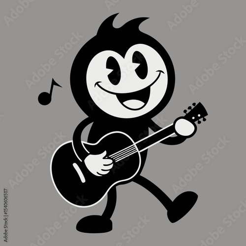 Silhouette vector of a vintage retro mascot playing guitar and singing