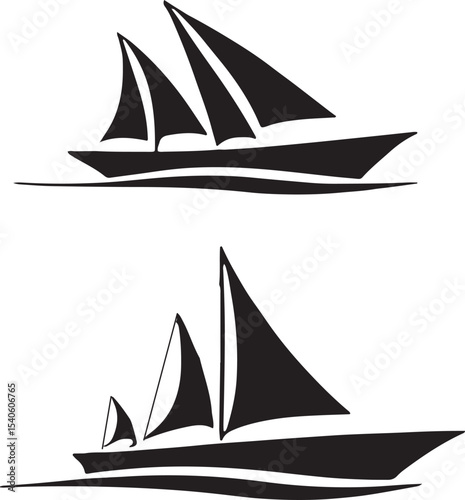 Set of Luxury Boat and Sailboat Silhouettes – Vector Illustration
