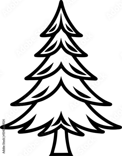 Elegant black outline christmas tree vector illustration perfect for holiday designs and festive decorations ideal for greetings cards and web graphics