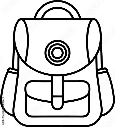 Detailed outline of a stylish backpack for educational and travel purposes depicting a front view design suitable for school accessories and everyday use cases