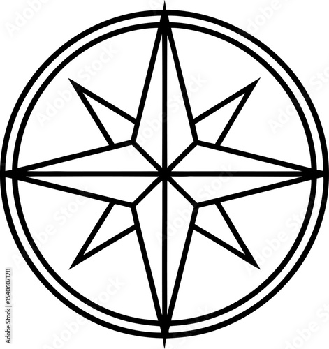 Simple minimalist compass rose icon depicting directions navigation and guidance in a geometric monochromatic style suitable for design elements and branding