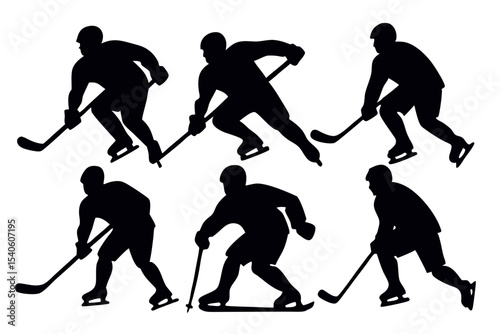 Detailed Black Hockey Player Silhouettes for Vinyl and Craft Projects
