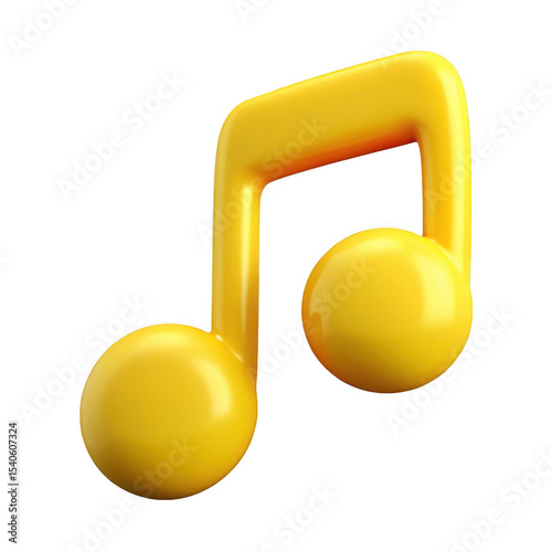3d yellow music note icon isolated on transparent background