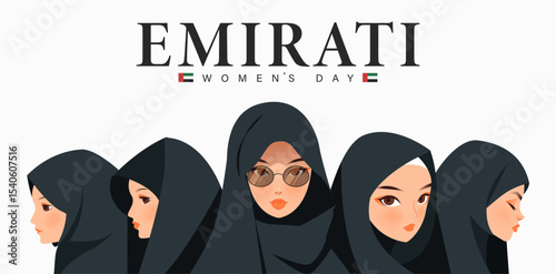 Emirates Women's Day Design with Female with Hijab Vector Illustration. Emirati Women's Day Template Suitable for Poster Banner Flyer Background. UAE Women's Day August.