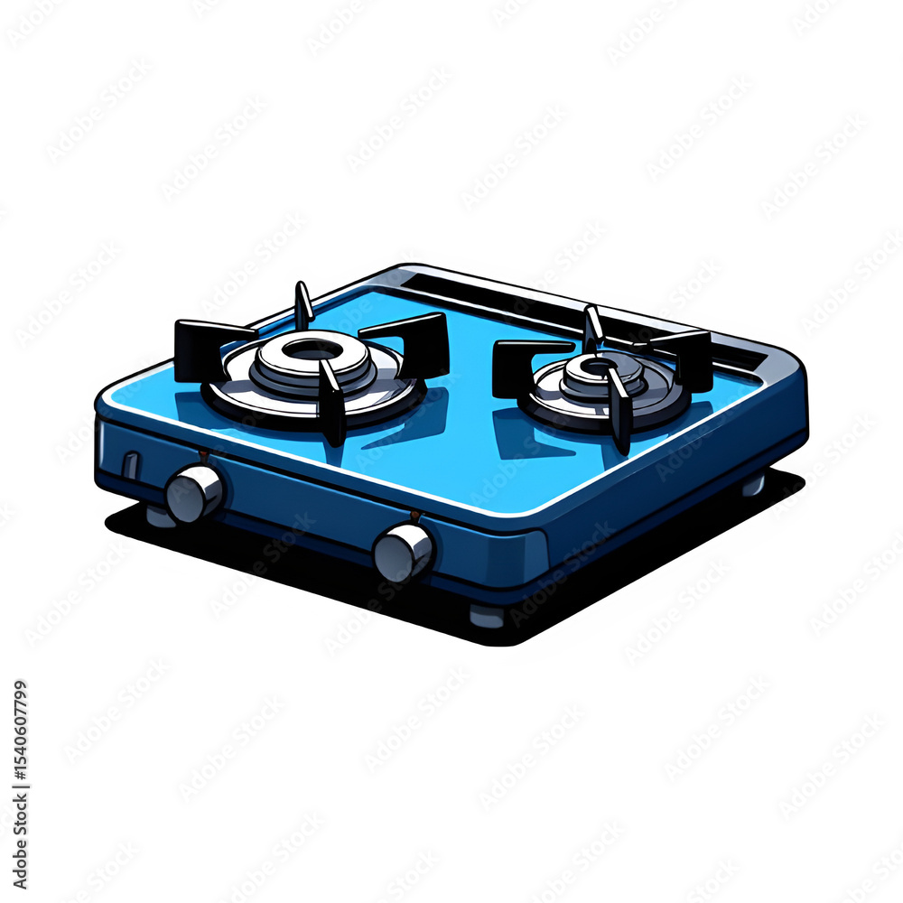 Fototapeta premium Modern blue two burner gas stovetop illustration