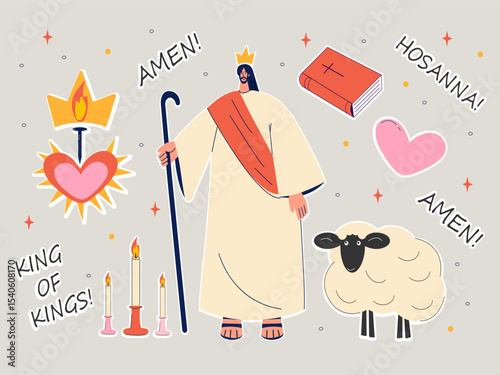 Easter sticker set. A set of Christian signs and symbols. Vector illustration