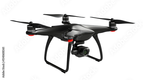 Black Drone with Camera and Red Landing Gear
