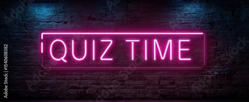 The glowing neon sign proclaiming 'Quiz Time' in vibrant pink hues.
