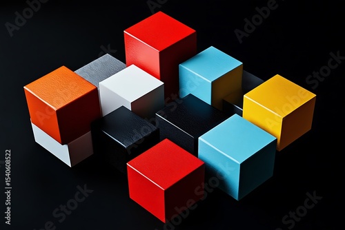 Stacked Vibrant Cubes Abstract 3D Geometric Sculpture on Dark Background

