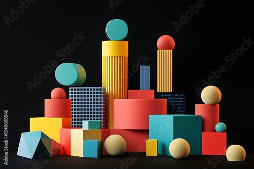 Stacked Vibrant Cubes Abstract 3D Geometric Sculpture on Dark Background

