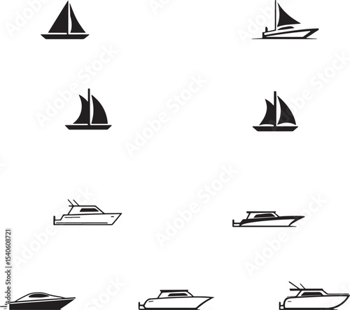 Set of Luxury Boat and Sailboat Silhouettes – Vector Illustration
