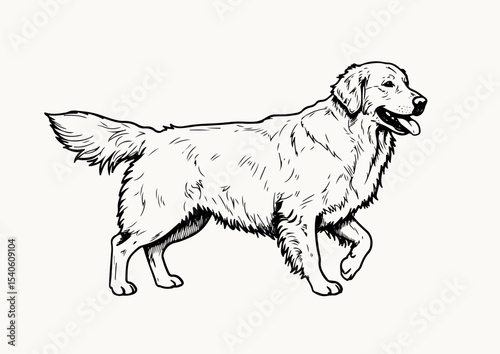 Golden Retriever stencil line art black and white vector illustration isolated on white background