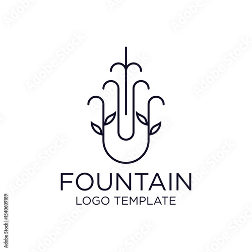 editable stroke, nature fountain line art logo design