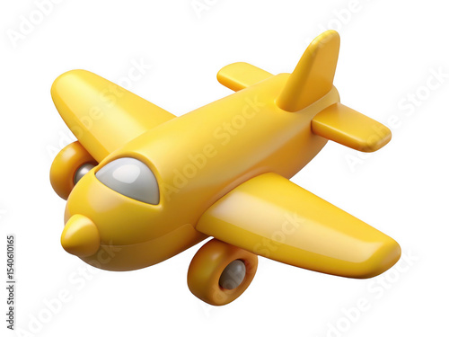 Cute yellow airplane cartoon 3d model isolated on transparent background