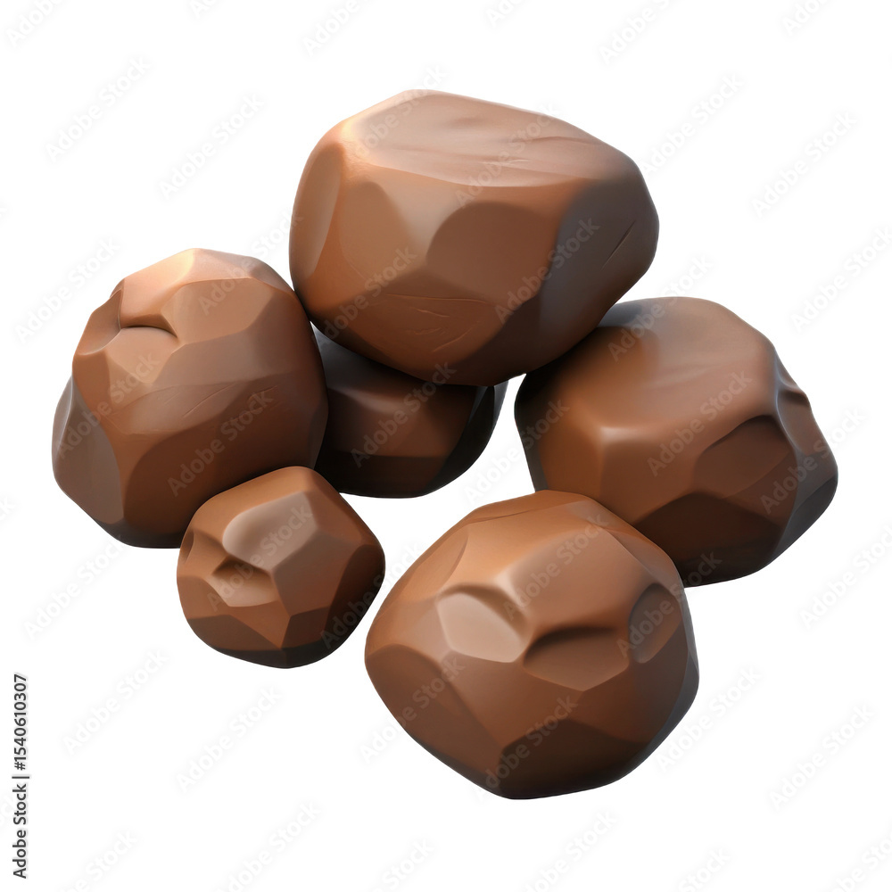 Fototapeta premium Isolated brown rocks pile for landscaping or construction material stock photo and background image resource