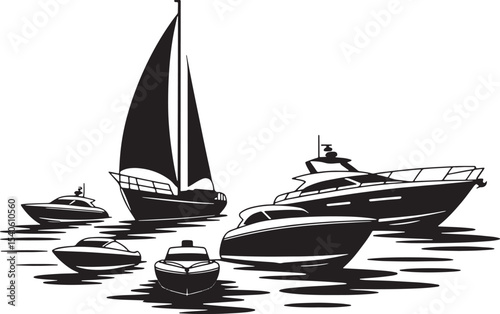 Set of Luxury Boat and Sailboat Silhouettes – Vector Illustration
