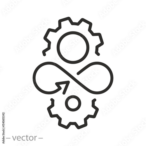 transformation icon, devops management, dev ops production, thin line symbol on white background, rapid education, editable stroke vector illustration