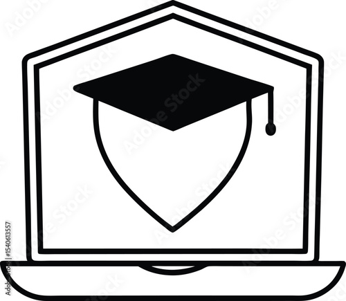 Cybersecurity Training with Laptop and Shield Icon Vector Line art illustration