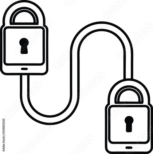 End to End Encryption Between Mobile Devices Vector Line art illustration