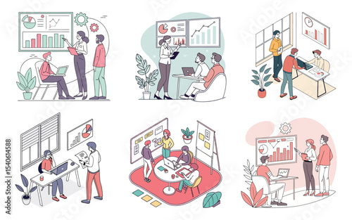 A group business team meeting and working collaboration in office workplace concept. vector illustration