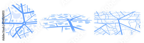 Set of Gps map navigation. Isometric city map. View from above map buildings. Detailed view of city. Abstract background. Flat style, Vector, illustration isolated