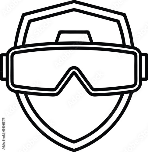 Metaverse Security with VR Headset Protection Vector Line art illustration