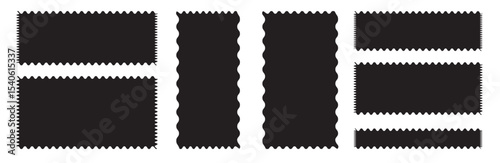 Set of postage stamps in white with zigzag edges, Rectangle shape frame with zigzag edge. Zigzag wavy edge shapes. Vector illustration