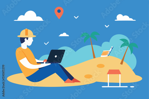 man on the beach with laptop