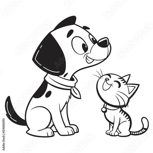Adorable Dog and Cat Best Friends Forever Coloring Page Illustration
