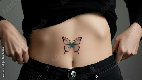naughty beauty woman with butterfly tatton on her body 