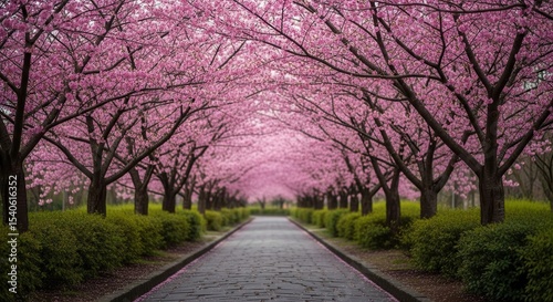 Cherry blossoms creating picturesque spring canopy
