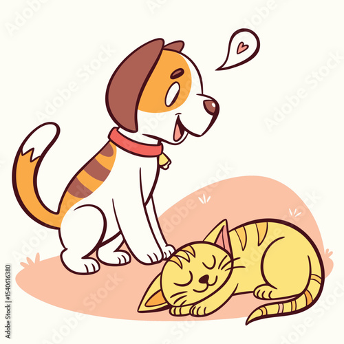 Adorable Dog and Cat Best Friends A Heartwarming Illustration of Canine-Feline Friendship
