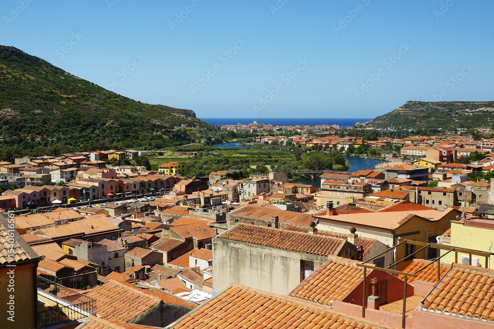 Fototapeta premium Panorama of Cagliari opening from the Bastion San Remy, Italy, Sardinia