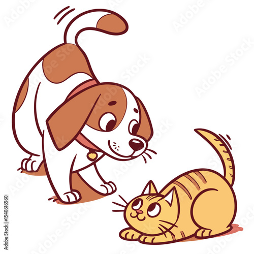 Adorable Dog and Cat Friendship A Charming Illustration of Inter-species Companionship