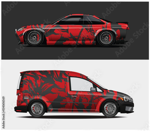 Red and Black Abstract Car and Van Wrap Designs
