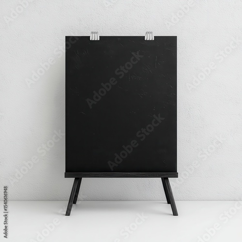 Simple Black Blank Canvas Displayed on a Wooden Easel Stand