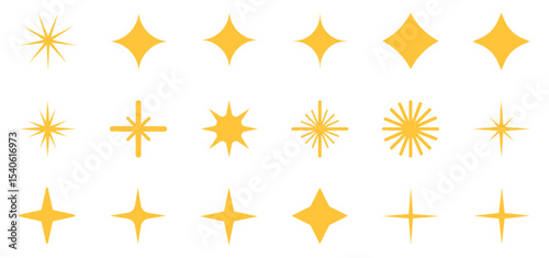 Sparkle Star Icon Set - Vector Stock Illustration. Different forms of stars, constellations, galaxies. Collection of big Premium Quality Icons. Icon Set of Sparkles and Stars on Black Background.
