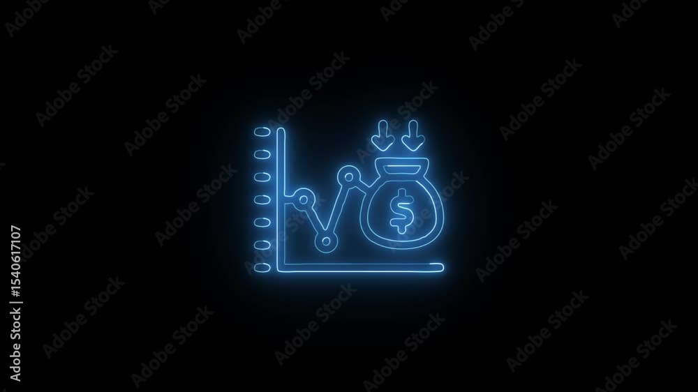 Glowing Investment Graph and Symbol in HD Video Neon Animation on Black Background