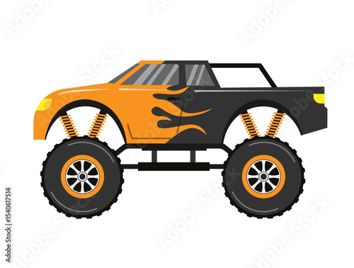 Monster truck car isolated on white background. Vector stock
