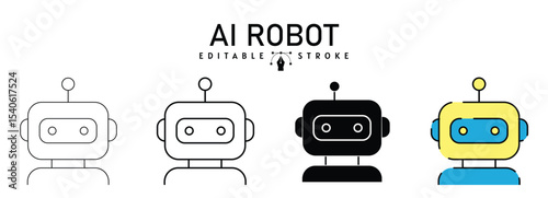 AI robot icon in different style vector illustration. two colored and black AI robot vector icons designed in filled, outline, line and stroke style used for web, mobile, ui