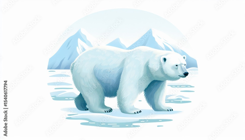 Fototapeta premium Pixel Art Polar Bear in Arctic Winter Landscape