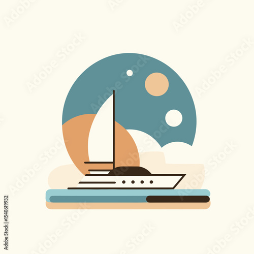 Sailboat on water with abstract background representing travels  