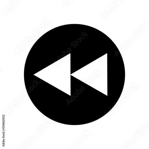 Rewind Button Icon in Black Circle – Minimalist Media Control Symbol.